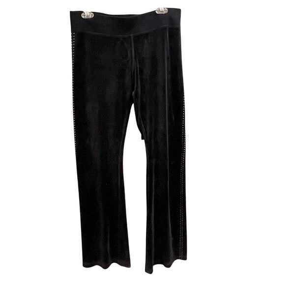 Express Pants - Express Charcoal Black Y2K Velour Pull On Pants Flare Leg Stud Trim Medium Track